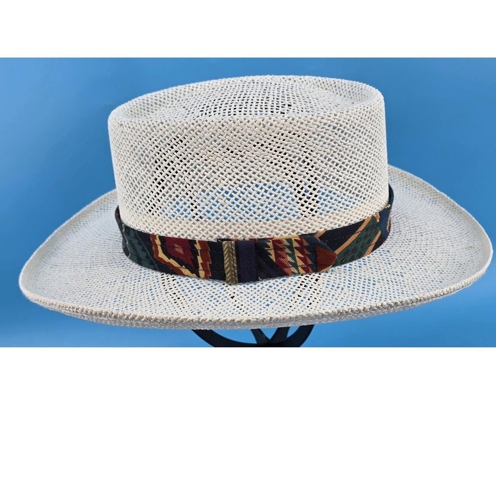 Vtg Dorfman Pacific Woven Panama Hat Mens Sz L Shade Golf Beach Wide Brim‎ USA